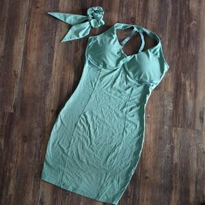 Gymshark Whitney Simmons Collection Sage Green Dress w/ Matching Hair Scrunchie